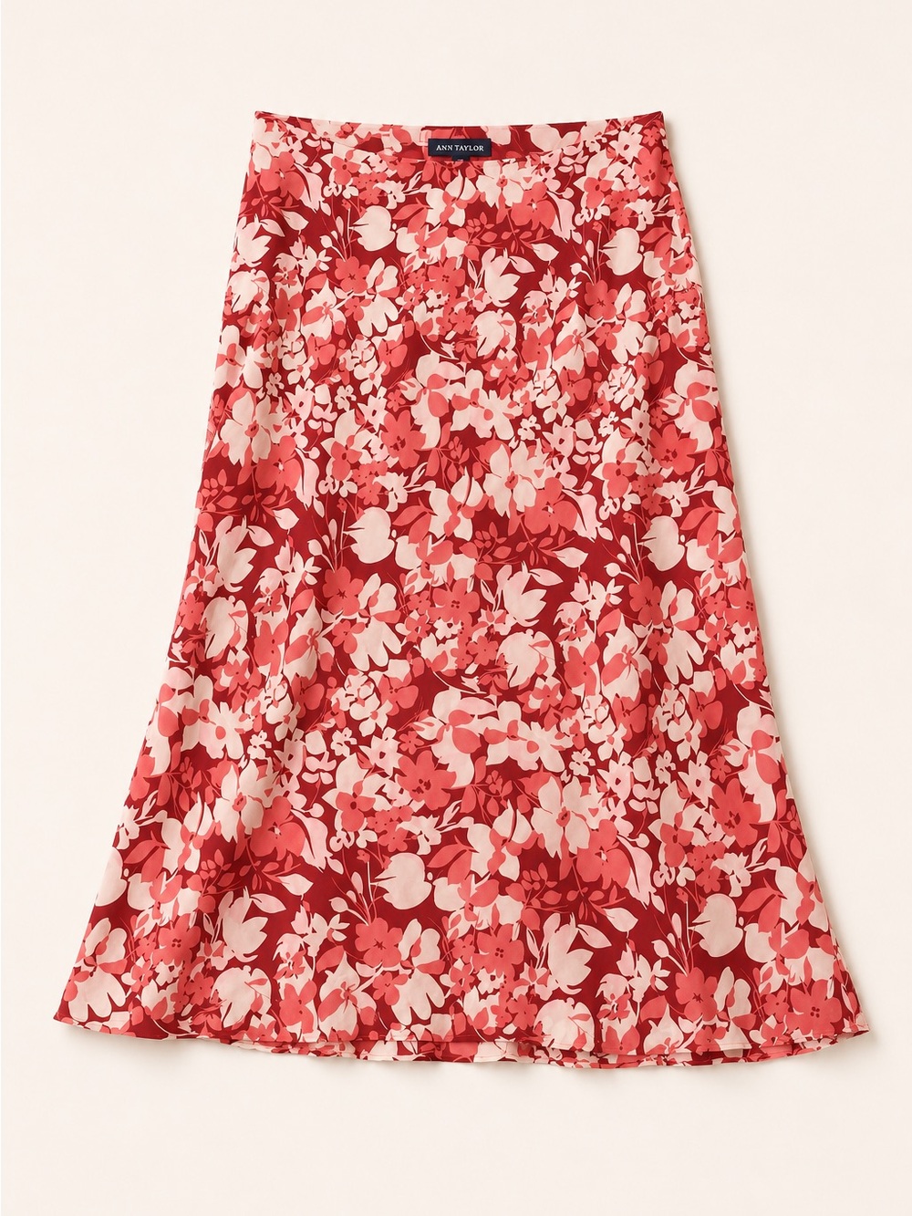 Ann Taylor Red and Cream Floral A-Line Skirt